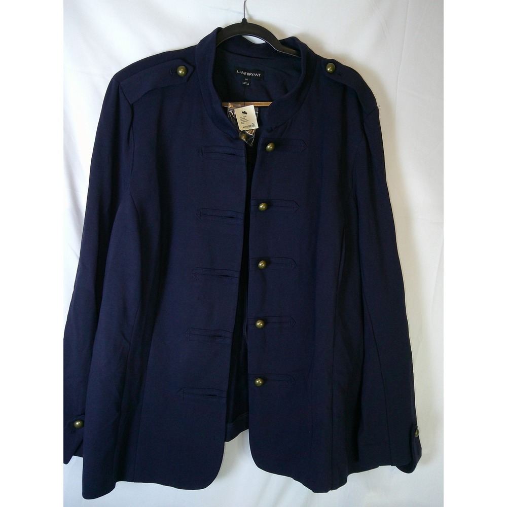 Lane Bryant Navy Blue Military Knit Blazer Jacket Brass Buttons Plus Size 28 NWT
